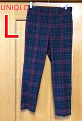 Lサイズ　UNIQLO ユニクロ　スマートアンクルパンツ　チェック柄　Lサイズ　ネイビー✖️レッド系