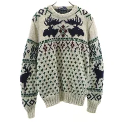 Polo by Ralph Lauren ポロバイラルフローレン 90s ハンドニット オールド ノルディック柄 長袖 セーター L グレー ニット アニマル トナカイ メンズ 古着