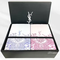 イヴ・サンローラン　綿毛布2P YSLロゴ　ペイズリー柄　ブルー　ピンク　ペア イブサンローラン綿毛布ペア
