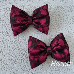 ホットピンク×小花柄黒レース リボン 2個セット！推し活 イベント 文化祭 発表会 体育祭 盛り髪 ツインテール