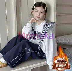 即購入推奨！子供女の子秋冬トレンドセット、加<!-利用不可文字-!>格子柄フードスウェットでファッションリーダーに114477