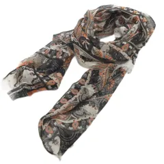 エトロ ETRO ストール ペイズリー 総柄 絹 シルク 黒 ブラック オレンジ /JS