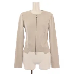 フォクシー FOXEY ノーカラージャケット アウター ショート丈 ニット ジップアップ ストレッチ 38 ベージュ /BBのサムネイル