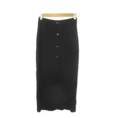 アズールバイマウジー AZUL by moussy タイトスカート ロング ニット リブ フロントスリット 飾りボタン S 黒 ブラック /MN11