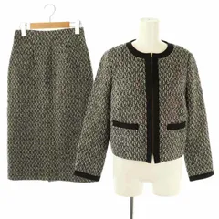 ストロベリーフィールズ STRAWBERRY-FIELDS セットアップ 上下 ウールノーカラージャケット タイトスカート 1 黒 白 /MI ■OS