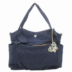 アナスイ ANNA SUI ハンドバッグ トート 肩掛け ロゴ キルティング チャーム付 バタフライ柄 ナイロン 紺 ネイビー /GV ■GY11