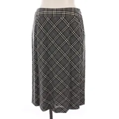 バーバリー ロンドン BURBERRY LONDON スカート チェック ひざ丈 ウール 38 グレー 黒 白 水色 FXA45-008 /YM
