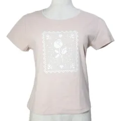 muguet ミュゲ 美品 my rose t shirt Tシャツ カットソー 半袖 レース プリント フリーサイズ ピンク /X