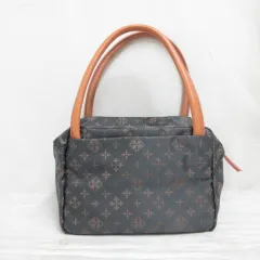 ラシット RUSSET ハンド バッグ ナイロン レザー 総柄 こげ茶 ブラウン 裏地付き