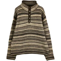 古着 80~90年代 ランズエンド LANDS' END ボーダー柄 ウールニットハーフボタンセーター USA製 メンズM相当 ヴィンテージ/eaa602704