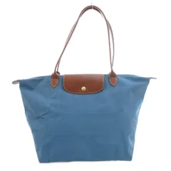 ロンシャン LONGCHAMP ルプリアージュ LE PLIAGE ハンドバッグ トート 肩掛け 折りたたみ ナイロン レザー 水色 ライトブルー 茶 ブラウン /GV ■OM