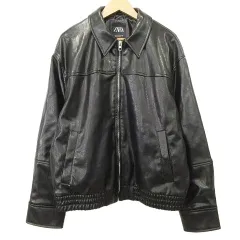 ザラ ZARA タグ付き フェイクレザー ジャケット ジップアップ 合皮 アウター M 黒 ブラック