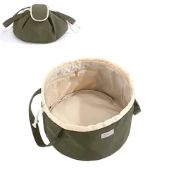 化粧ポーチ 巾着型 大容量メイクポーチ 化粧品収納 ポーチ レディース 広口 収納バッグ ポータブル旅行 コスメポーチ 防水素材 手提げ付き (オリーブグリーン) 0