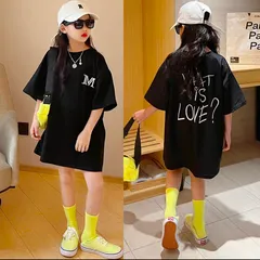 Tシャツ キッズ 半袖 オーバーサイズ 韓国 子供服 ゆったり ダンス服 キッズダンス衣装 カジュアル 女の子 ティーシャツ トップス サイドライン
