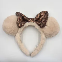 ディズニー カチューシャ ミニー もこもこ ベージュ スパンコール リボン