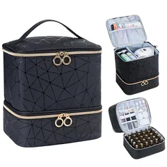 Uross ネイル 収納 ネイルケース 30本収納可能 大容量 ネイルボックス ネイル道具 ネイルバッグ 持ち運び マニキュア ネイル入れ メイクボックス コスメボックス(ブラック) 1