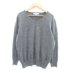 自由区 オンワード樫山 ニット カットソー Vネック 長袖 無地 44 XL チャコールグレー /HO26