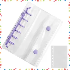 【特価セール】女の子 リフィル10枚付き クリアバインダー 6穴 シール収納 A7 写真収納 はがせる 推し活グッズ バインダー 持ち運び便利 透明 耐久性PVC素材 シール帳 （パープル）