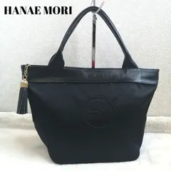 ハナエモリ トートバッグ ハンドバッグ ナイロン レザー ブラック 黒 タッセル ロゴ HANAE MORI 森英恵
