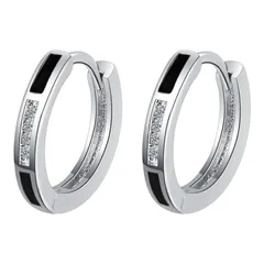 シルバー×ブラック　フープピアス　CZ ジルコニア　シルバー　S925刻印【両耳セット】