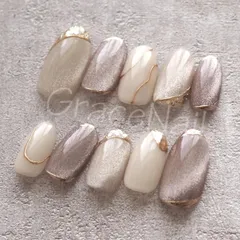 No.2172 現品販売！ネイルチップ　マグネット/ミラー/ベージュ