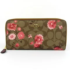コーチ 長財布 フローラル シグネチャー 花柄 ラウンドジップ ウォレット ブランド レディース ブラウン COACH 【中古】