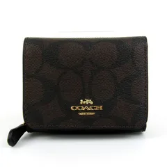 コーチ 三つ折り財布 シグネチャー コンパクトウォレット ミニ財布 ブランド レディース ブラウン COACH 【中古】