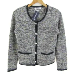 ニューヨーカー ノーカラーツイードジャケット ウール混 アウター レディース Mサイズ ブラック×パープル×ホワイト NEWYORKER