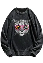 ヒョウプリントトレーナー　XL　ビンテージ　ロンT ダークグレー　ウォッシュ加工　ロングスリーブTシャツ　ウォッシュ加工ロンT