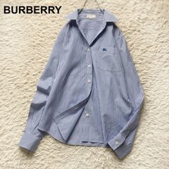 美品》バーバリー スカラップ レース丸襟 コットン長袖シャツ ブルー 