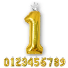 王冠バルーン ゴールド 数字　数字バルーン バースデー 誕生日 飾り付け 風船 王冠付き クラウン 40インチ 大きい ストロー付 ナンバーバルーン 約90cm 記念日