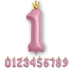 王冠バルーン ピンク 数字　数字バルーン バースデー 誕生日 飾り付け 風船 王冠付き クラウン 40インチ 大きい ストロー付 ナンバーバルーン 約90cm 記念日