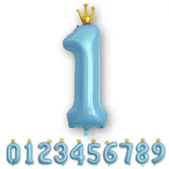 王冠バルーン ブルー 数字　数字バルーン バースデー 誕生日 飾り付け 風船 王冠付き クラウン 40インチ 大きい ストロー付 ナンバーバルーン 約90cm 記念日