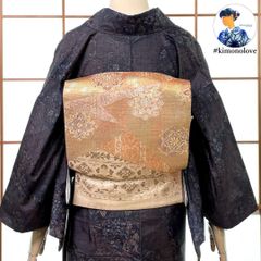 夏帯 名古屋帯 紗 正絹 手描 野菜柄 ベージュ 着物【未使用品】AO-0438