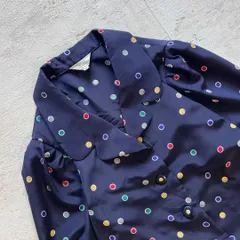 昭和レトロ 水玉ブラウス　ネイビー×カラードットのヴィンテージシャツ