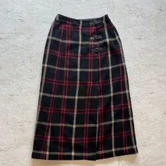 昭和レトロ チェック柄 ロングスカート 黒 ウール見え素材 クラシカル ab