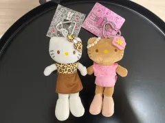 (2個まとめ売り) ロングダリ ハローキティ キーホルダー レオパード ブラウン ピンク タンニング ハローキティ