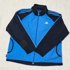 日本ヴィンテージ adidas) オールドスクール ブルーxブラック ウィンドブレーカー ジャージトラックトップ