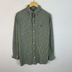 Ralph Lauren ラルフローレン ボタンダウンシャツ ネルシャツ 千鳥格子 ロゴ刺繍 総柄 アースカラー グリーン Mサイズ メンズ 古着 アメカジ シティーボーイ