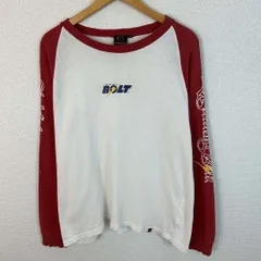 Lightning Bolt ライトニングボルト Tシャツ 長袖 ロゴプリント 袖プリント ラグランスリーブ ホワイト レッド Mサイズ メンズ 古着 ストリート