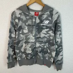 new balance ニューバランス ジップアップスウェットパーカー カモフラ柄 ロゴプリント 総柄 グレー Sサイズ レディース 古着 スポーツMIX ストリート