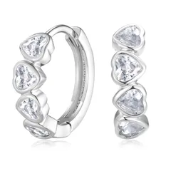 【在庫処分】中折れ シンプル 小さい キャッチレス ハート おしゃれ ピアス アクセサリー ジルコニア 女性 金属アレルギー対応 つけっぱなし 両耳用 フープピアス 1ペア レディース 2個セット リング プレゼント [Turandoss]ピアス