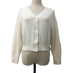 スナイデル SNIDEL カーディガン ニット Vネック ショート クロップド 無地 長袖 F 白 ホワイト