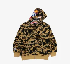 A BATHING APE FIRST CAMO ジャカード シャーク ジップアップ フーディー イエローカモフラ M