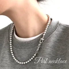 【高級感】　パールネックレス　チェーンネックレス　グレー　真珠　フォーマル