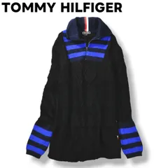【高級ライン】 イタリア製 トミー ヒルフィガー エディション TOMMY HILFIGER EDITION ハーフジップ ケーブル ローゲージ ニット セーター M ボーダー柄 ブラック x ブルー メンズ