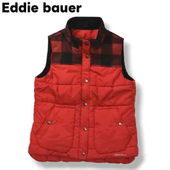 【美品】 エディーバウアー Eddie bauer 中綿 キルティング ベスト ナイロン コーデュロイ 切替 PS バッファロー チェック柄 レッド アウトドア カジュアル ウェア レディース ♪