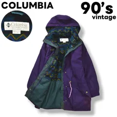 90s ヴィンテージ コロンビア COLUMBIA マウンテン パーカー ウィンド ジャケット ジャンパー キルティング 切替 中綿 裏地 フリース  M パープル x 総柄 グリーン レディース ♪