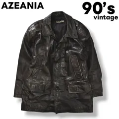 【こなれた風合い】 90sヴィンテージ AZEANIA 山羊革 ゴートレザー カーコート アウター ジャケット 革ジャン ブラック メンズ
