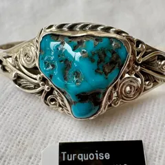 【Silver925 】送料無料　アリゾナ産 天然ターコイズ バングル★タイ直輸入 一点物／開運 魔除け ブレスレット トルコ石